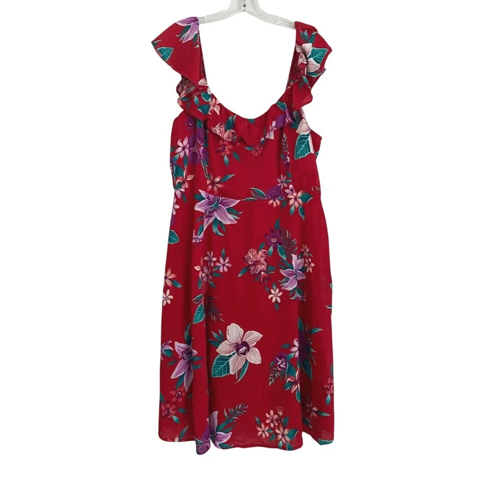 Old Navy Red Floral Flutter Sleeve Smocked Midi Dress XL Tall 412538-01 - Picture 2 of 10